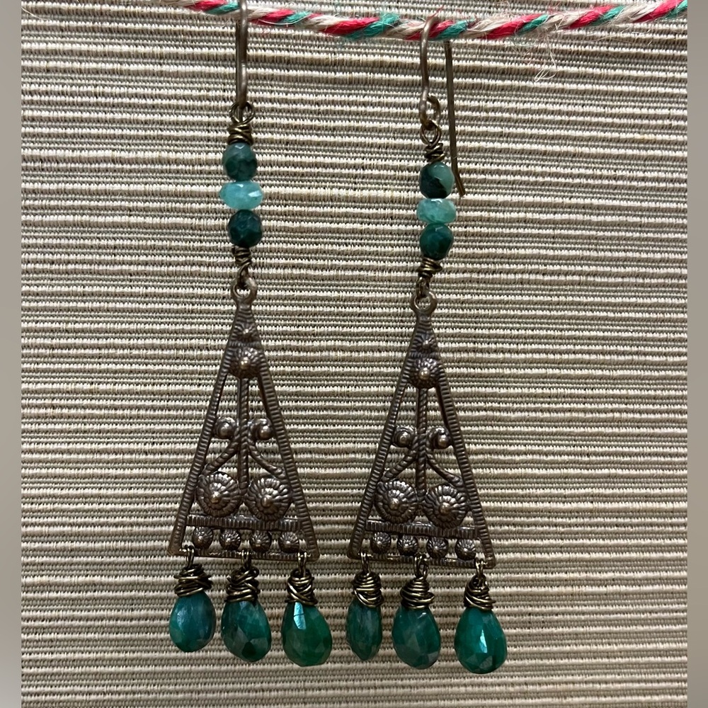 3 / $45- New Handmade Vintage style Emerald chandelier earrings
